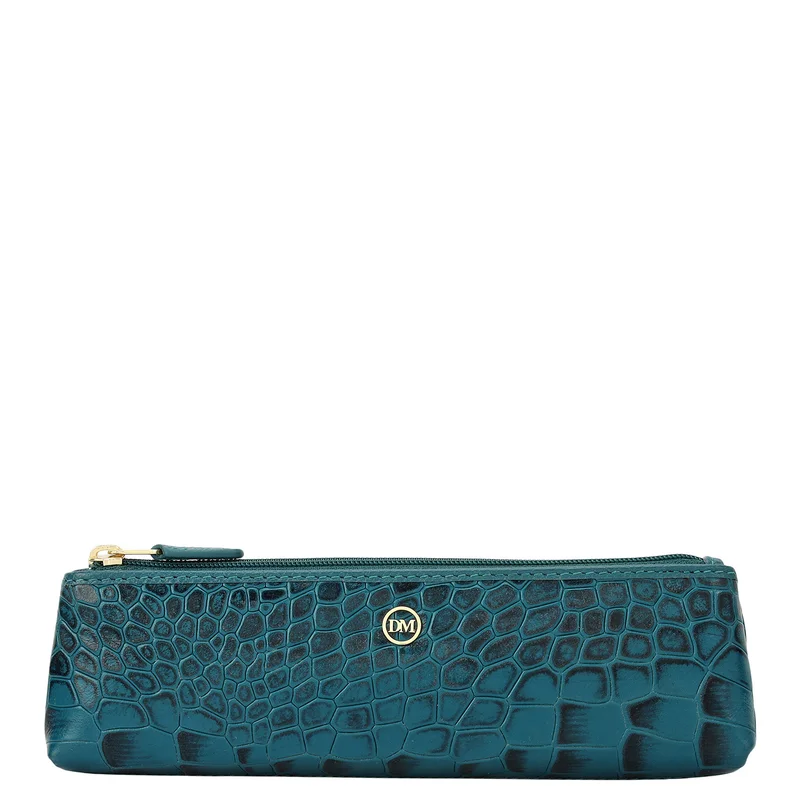 Da Milano Teal Croco Leather Multi Pouch - Teal  | Best Price UAE